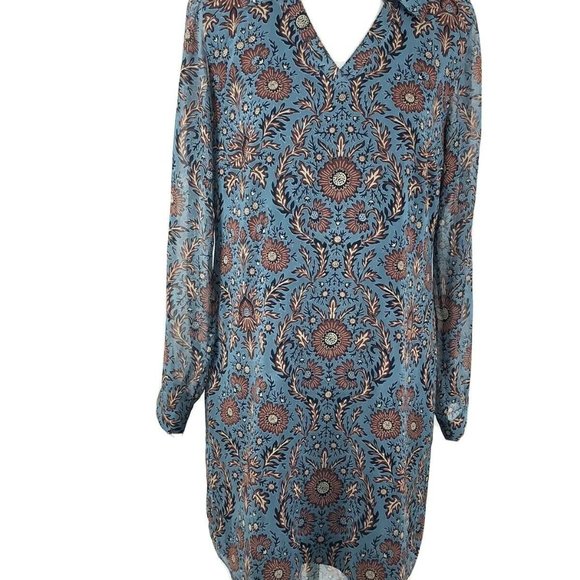 *Cabi # 3295 Provincial Floral Shift Dress Womens  Blue Brown Shee… - Picture 2 of 7